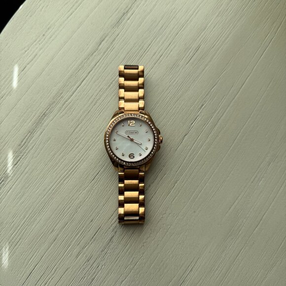 Coach Tristen Rose Gold Plated Stainless Steel Crystal Mother of Pearl Watch - Picture 12 of 14